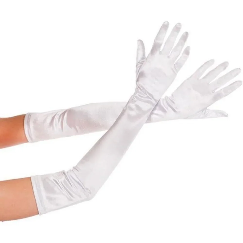 Women's Satin Dark White Long Gloves Costumes Elbow Length Evening Party Prom
